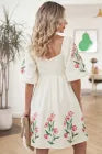 Beige Floral Babydoll Dress