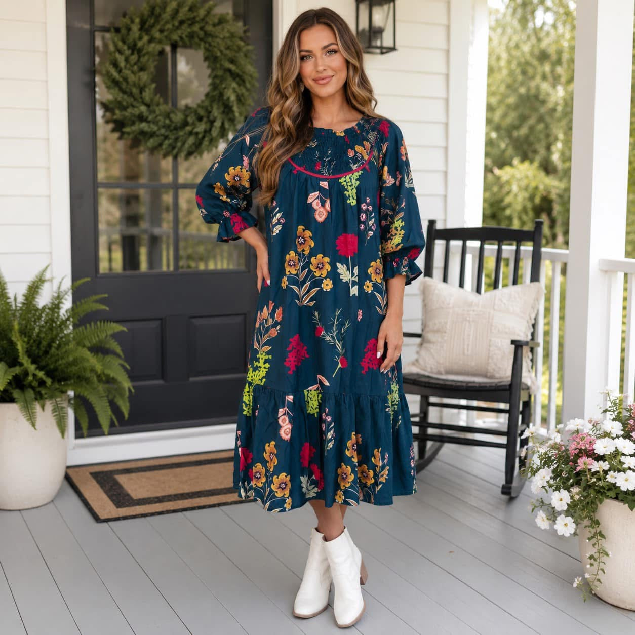 Blue Floral Midi Dress PREORDER