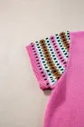 Bright Pink Printed Cap Sleeves Crewneck Sweater