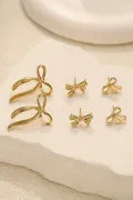 3pc Gold Bow Earrings
