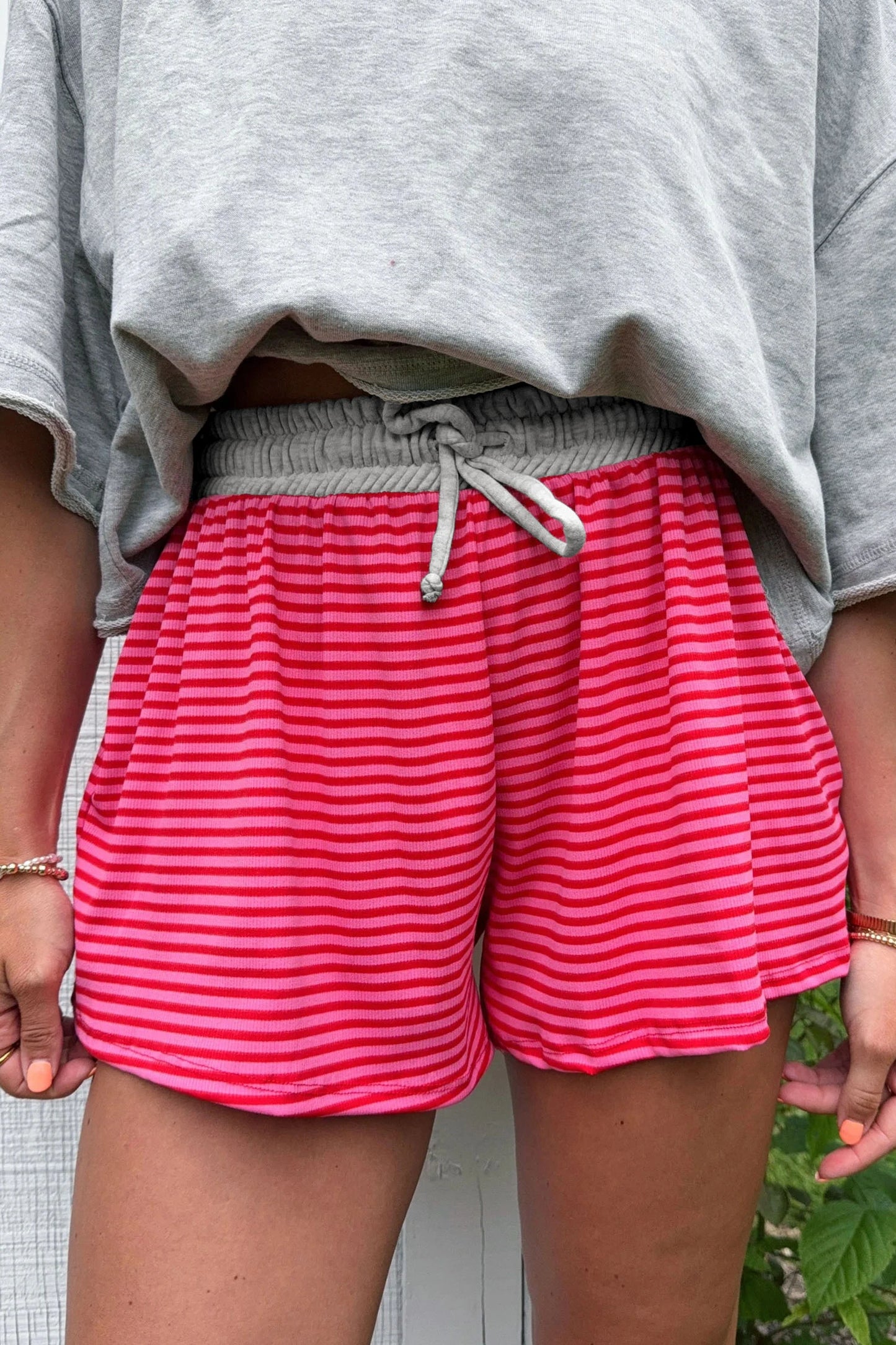 Rose Stripe Casual Ribbed Shorts