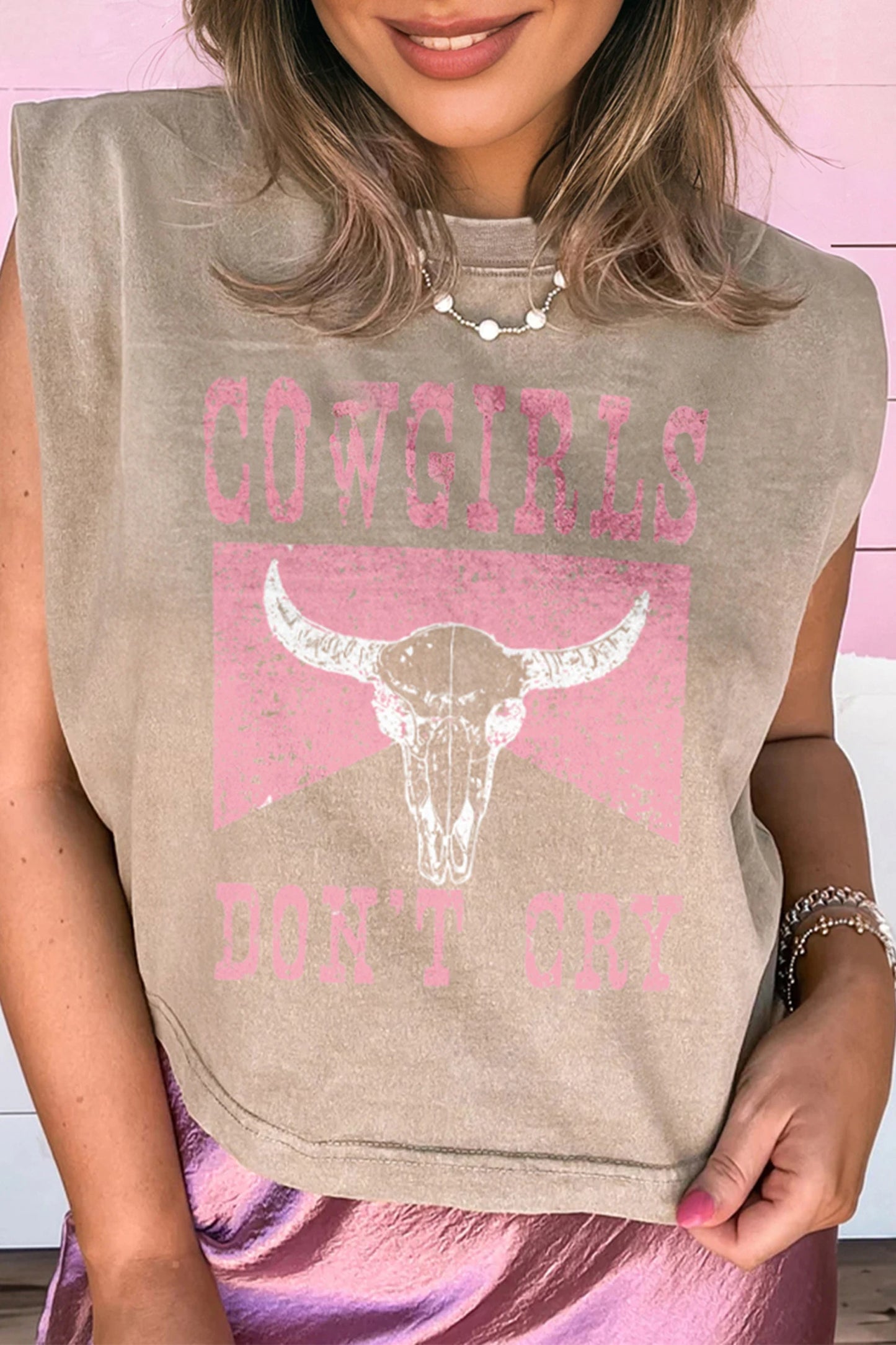 Smoke Gray COWGIRLS DONT CRY Mineral Wash Tank Top