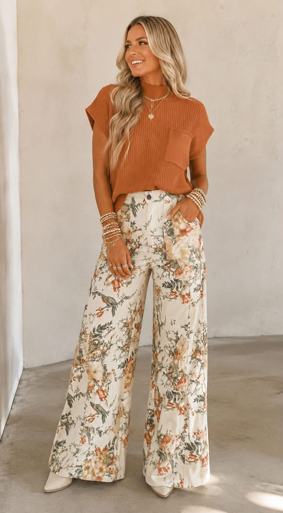 Beige Vintage Floral Jeans PREORDER