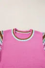 Bright Pink Printed Cap Sleeves Crewneck Sweater