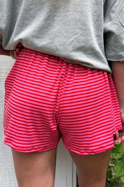 Rose Stripe Elastic Waist Ribbed Shorts