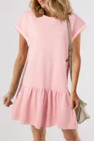 Apricot Pink Solid Color Cap Sleeve Drop Waist T Shirt Dress