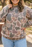 Plus Camouflage Mock Neck Pullover