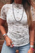 White Mock Neck Mesh Top