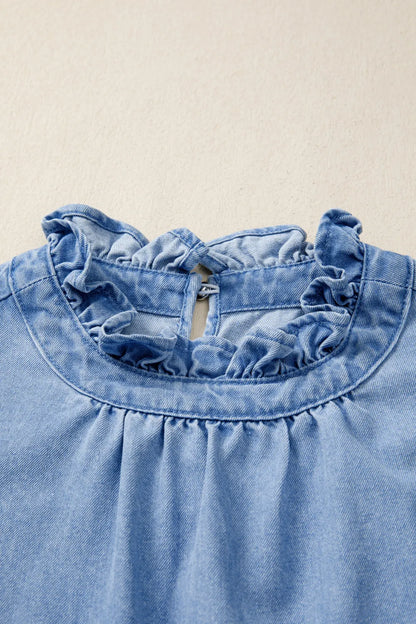 Beau Blue Frilled Denim Top