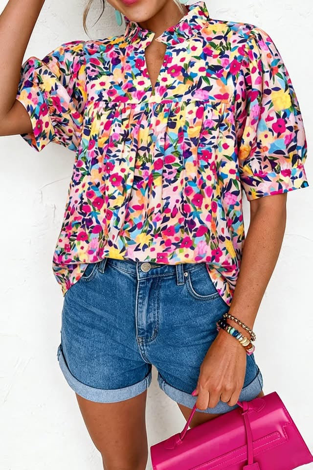 Pink Flower Print Blouse • PREORDER