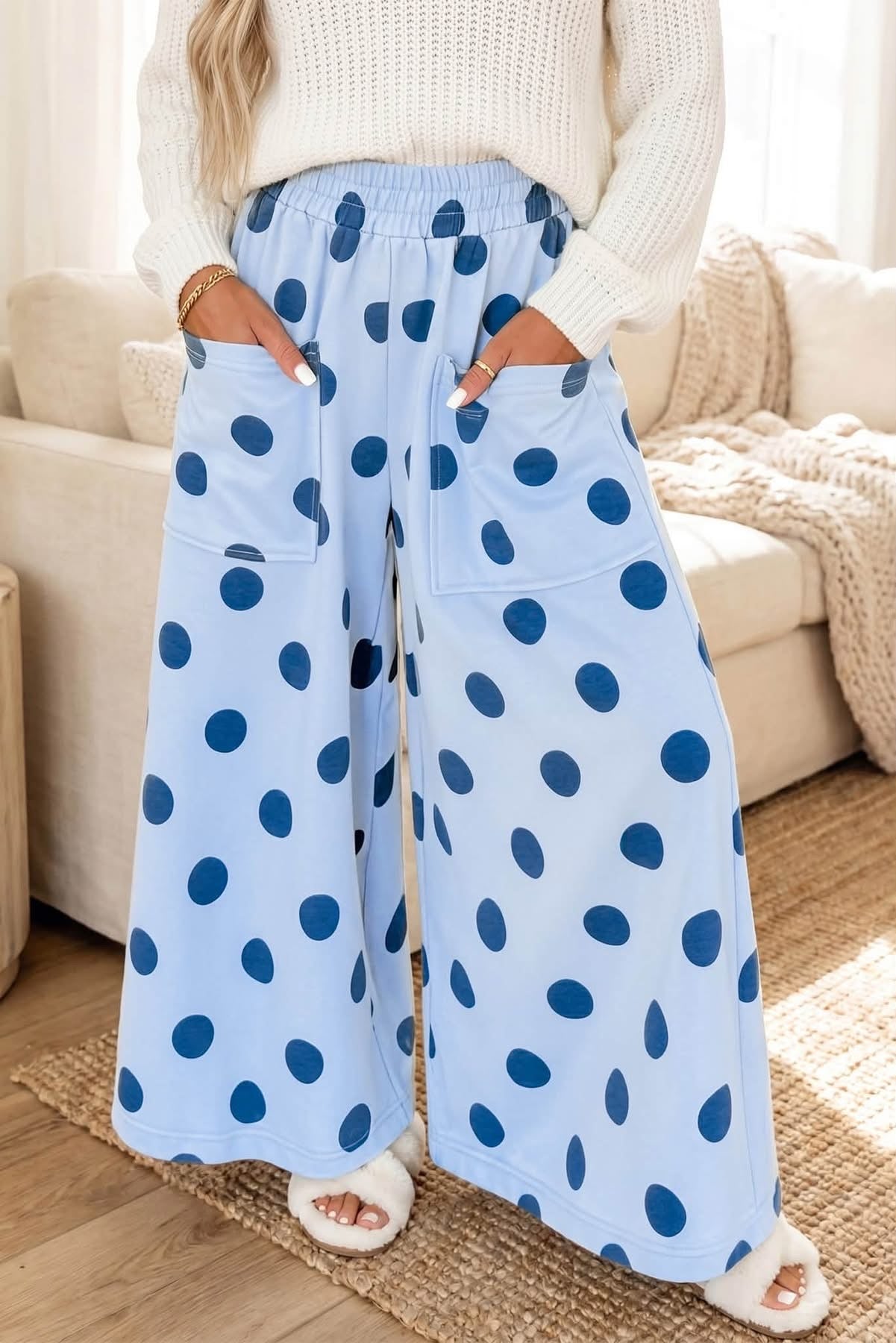 Sky Blue Polka Dot Wide Leg