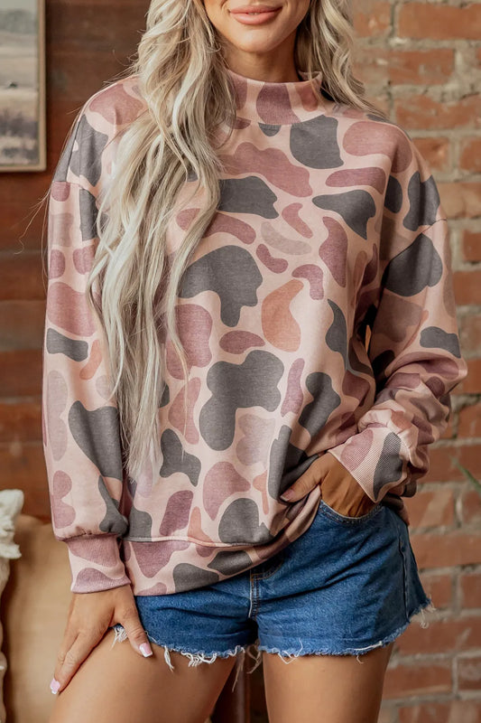 Camouflage Mock Neck Pullover Sweatshirt