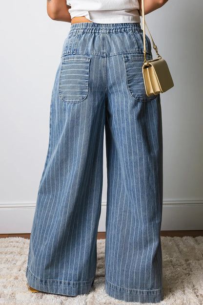 Cora Sky Blue Stripe Wide Leg Jeans