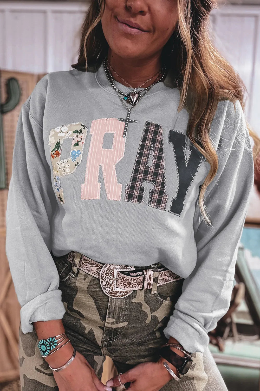 Gray Floral Pray Sweatshirt PREORDER