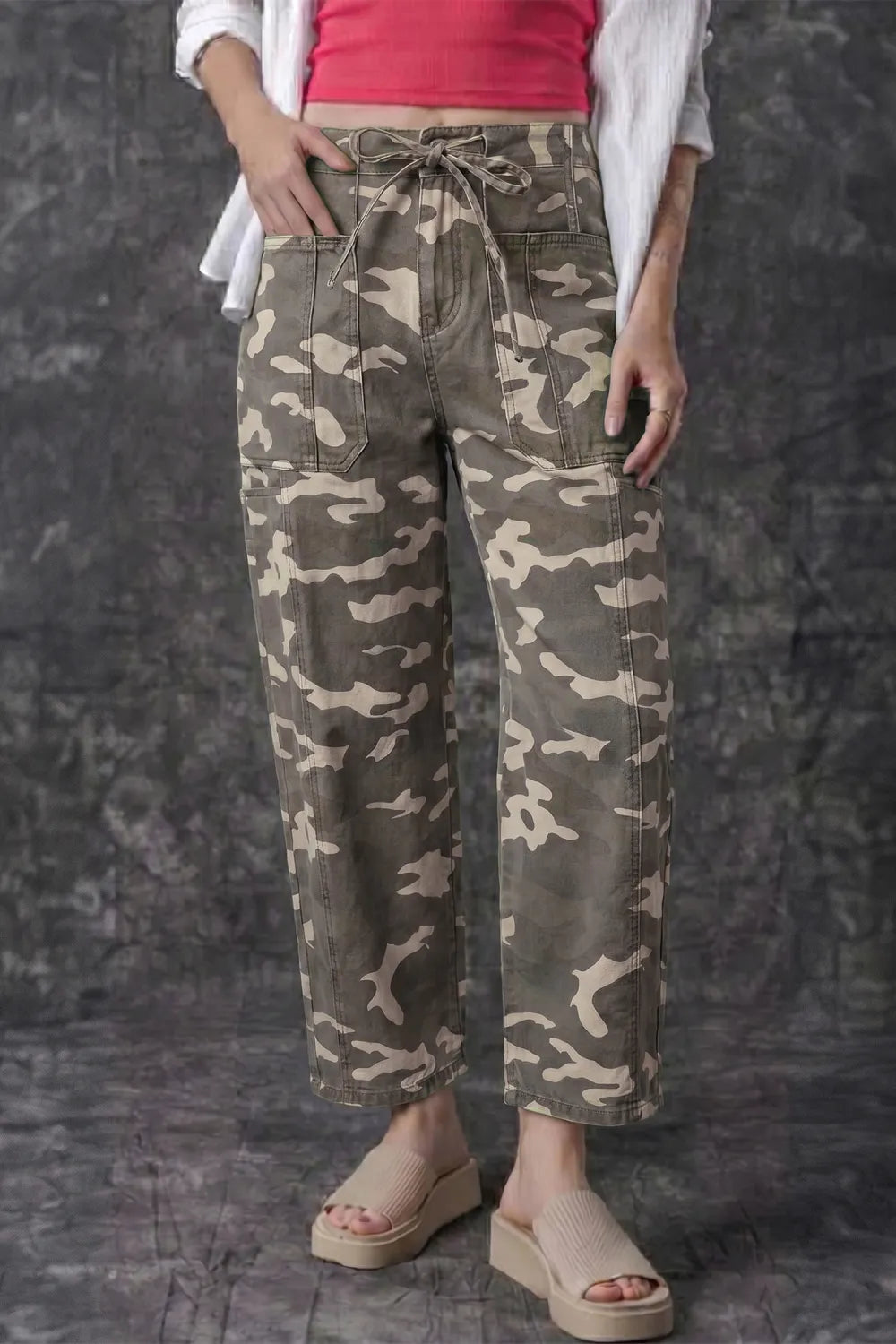 Camo Drawstring Barrel Jeans • PREORDER