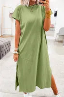 Green Solid Long T-shirt Dress
