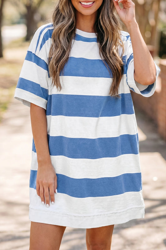 Blue Stripe Casual Tee Dress