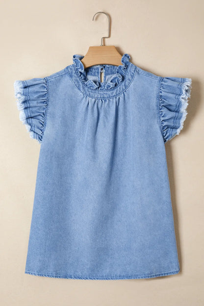 Beau Blue Frilled Denim Top