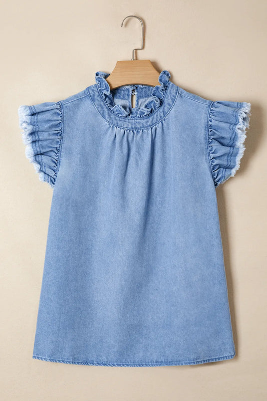 Beau Blue Frilled Denim Top