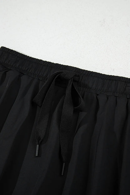 Black Drawstring Elastic Waistband Lined Tennis Skorts