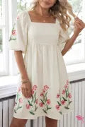 Beige Floral Babydoll Dress